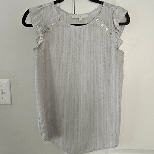 Blue and White LOFT Cap Sleeve Blouse